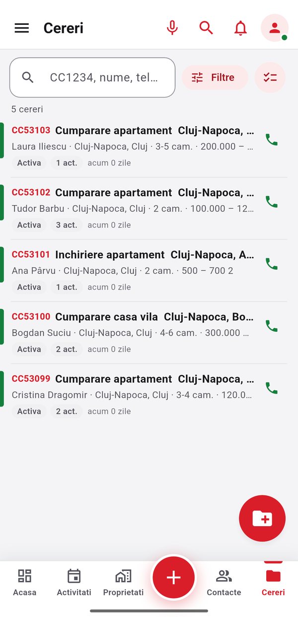 Cereri și potriviri în aplicația SoftImobiliar CRM