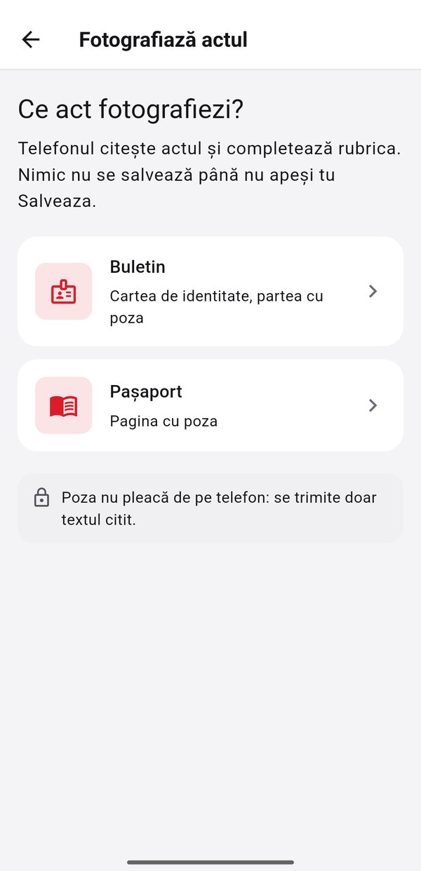 Alegerea actului de scanat în aplicație